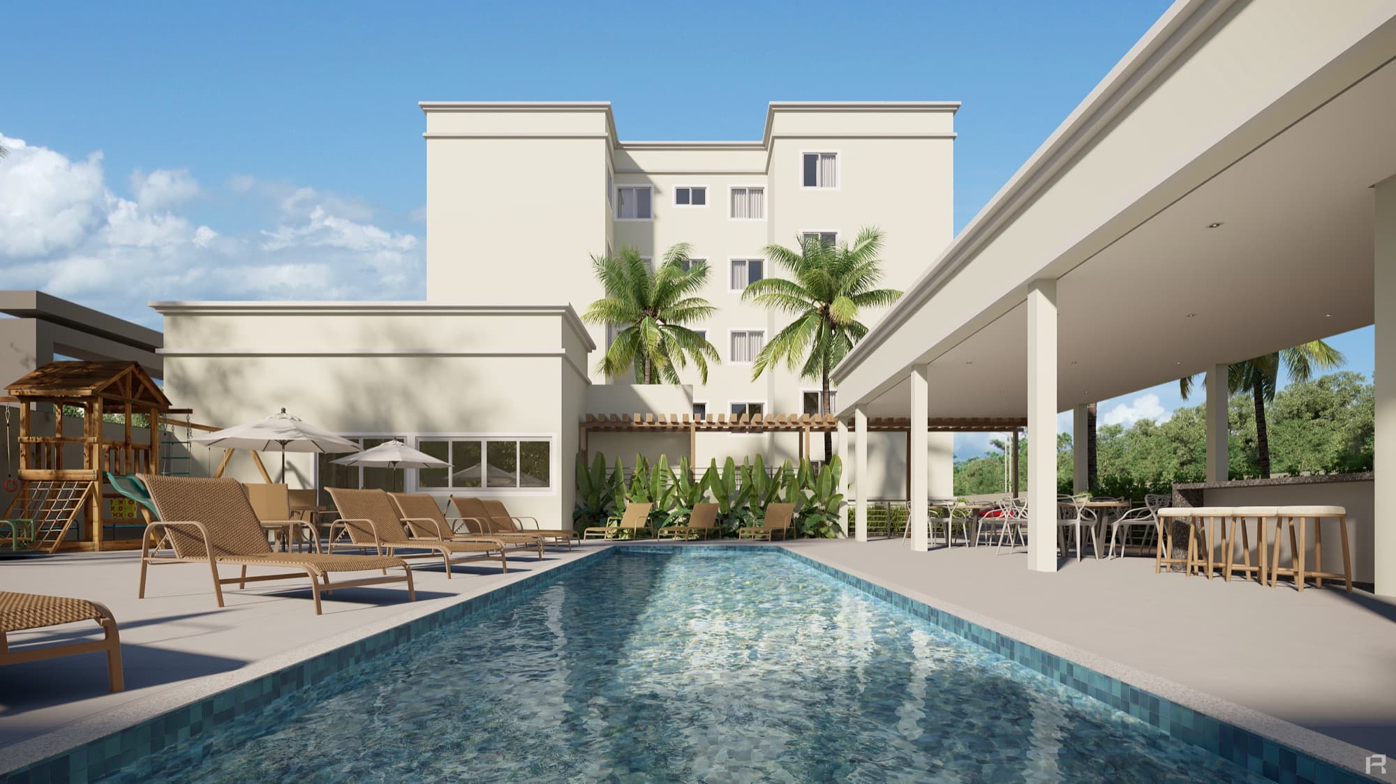 Piscinas adulto e infantil do Residencial Coimbra